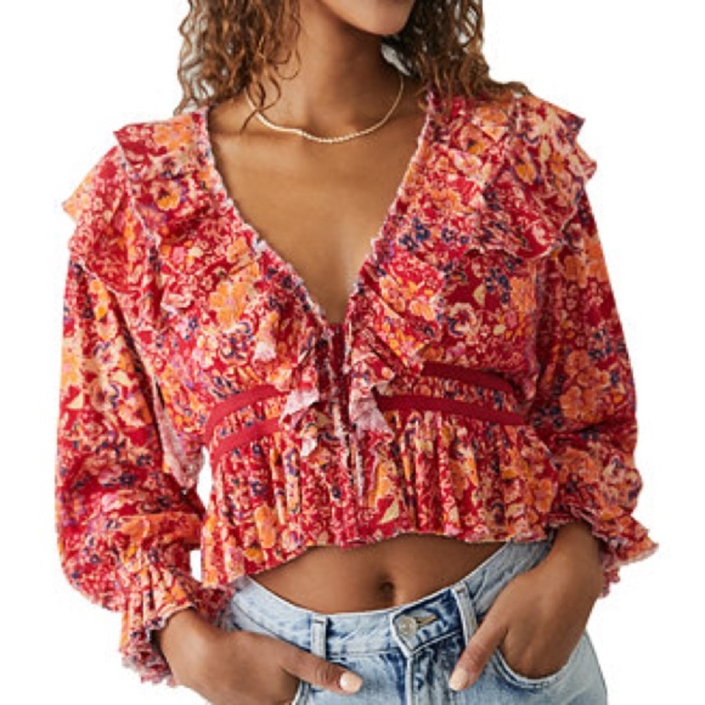 Free People Floral-Print Ruffle Top